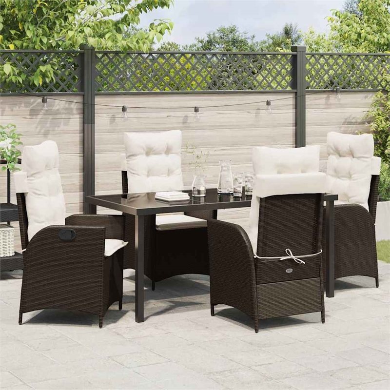 vidaXL 5 Piece Poly Rattan Garden Dining Set with Cushions in Black