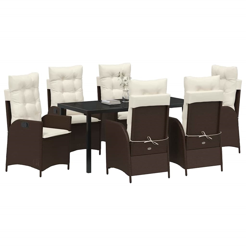 vidaXL 7 Piece Poly Rattan Garden Dining Set with Cushions in Black