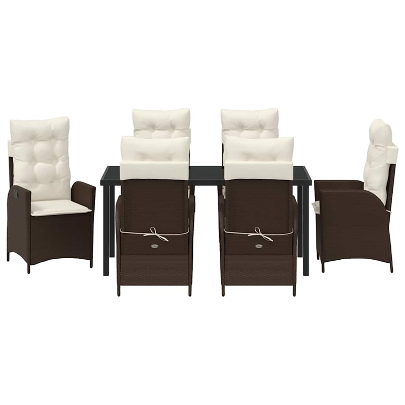 vidaXL 7 Piece Poly Rattan Garden Dining Set with Cushions in Black