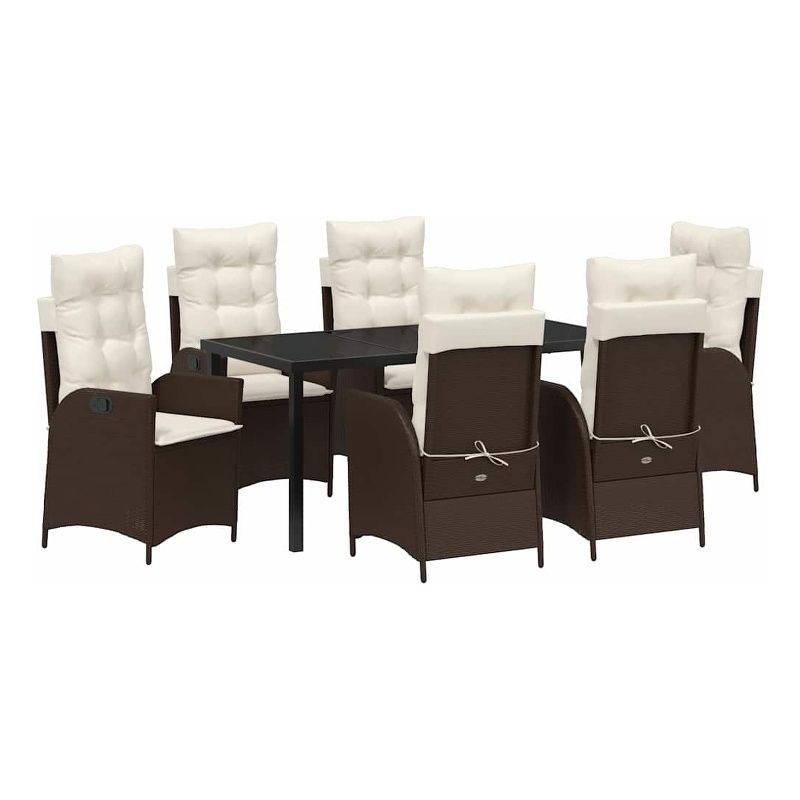 vidaXL 7 Piece Poly Rattan Garden Dining Set with Cushions in Black