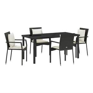 vidaXL 5 Piece Poly Rattan Garden Dining Set with Cushions in Black