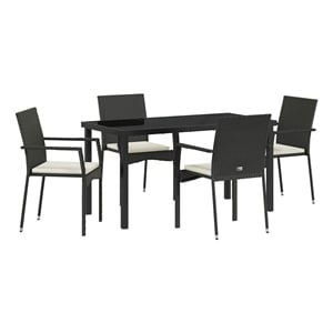 vidaXL 5 Piece Poly Rattan Garden Dining Set with Cushions in Black