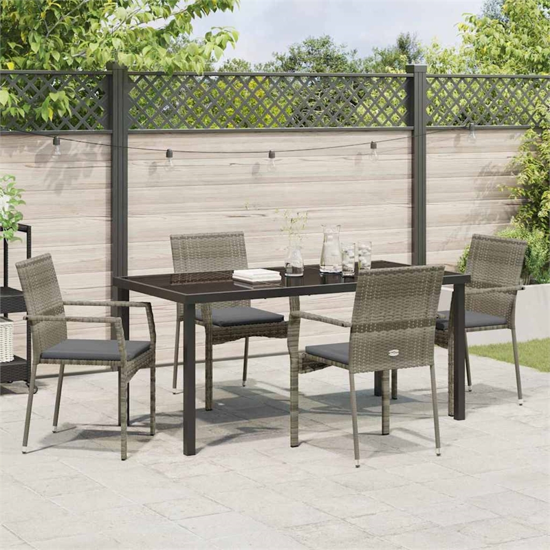 vidaXL 5 Piece Poly Rattan Garden Dining Set with Cushions in Grey