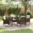 vidaXL 5 Piece Poly Rattan Garden Dining Set with Cushions in Brown