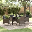 vidaXL 5 Piece Poly Rattan Garden Dining Set with Cushions in Grey