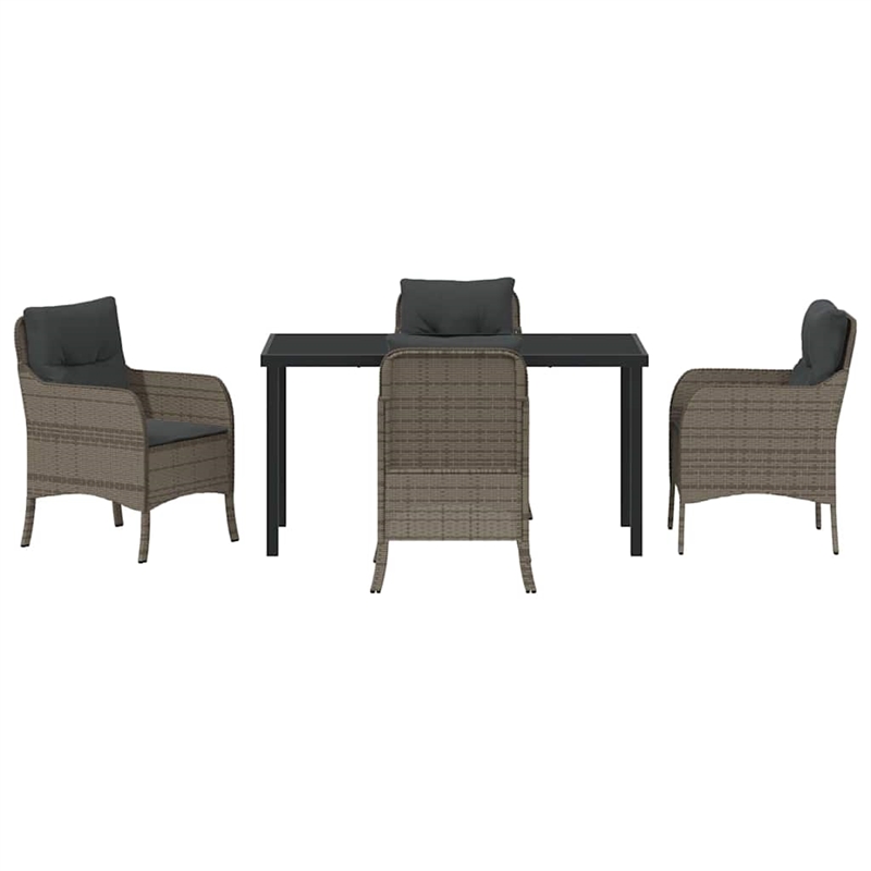 vidaXL 5 Piece Poly Rattan Garden Dining Set with Cushions in Grey