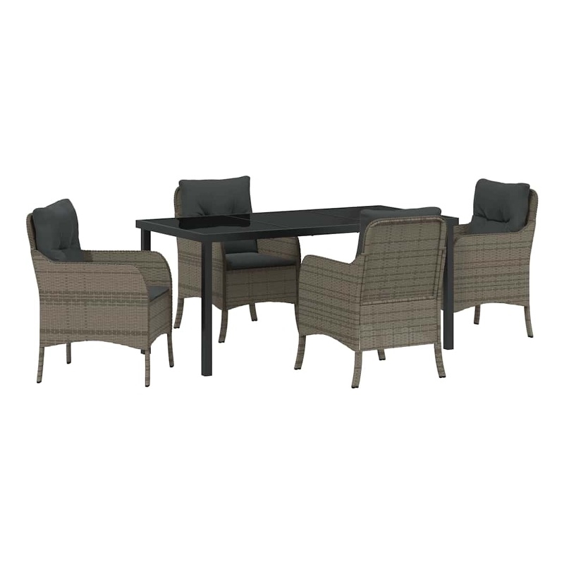 vidaXL 5 Piece Poly Rattan Garden Dining Set with Cushions in Grey