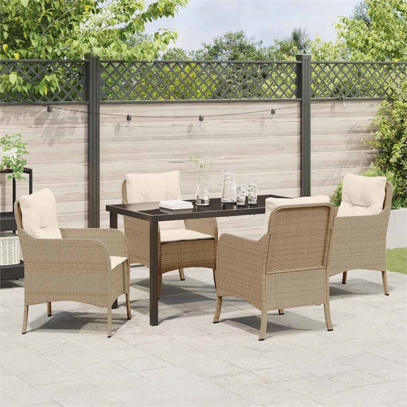 vidaXL 5 Piece Poly Rattan Garden Dining Set with Cushions in Beige