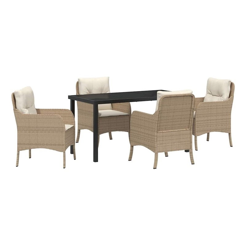 vidaXL 5 Piece Poly Rattan Garden Dining Set with Cushions in Beige