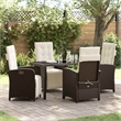 vidaXL 5 Piece Poly Rattan Garden Dining Set with Cushions in Brown