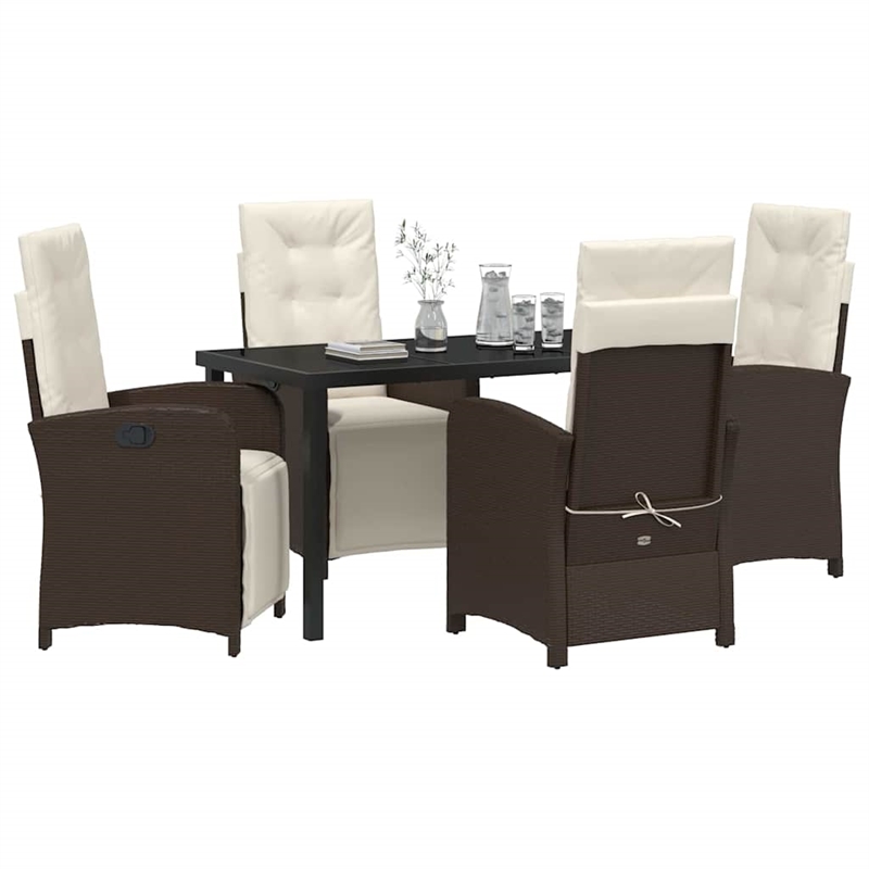 vidaXL 5 Piece Poly Rattan Garden Dining Set with Cushions in Brown