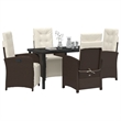 vidaXL 5 Piece Poly Rattan Garden Dining Set with Cushions in Brown