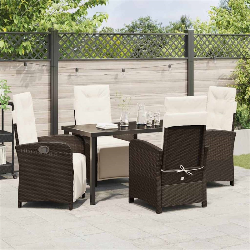 vidaXL 5 Piece Poly Rattan Garden Dining Set with Cushions in Brown