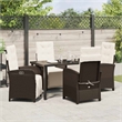 vidaXL 5 Piece Poly Rattan Garden Dining Set with Cushions in Brown