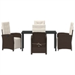 vidaXL 5 Piece Poly Rattan Garden Dining Set with Cushions in Brown