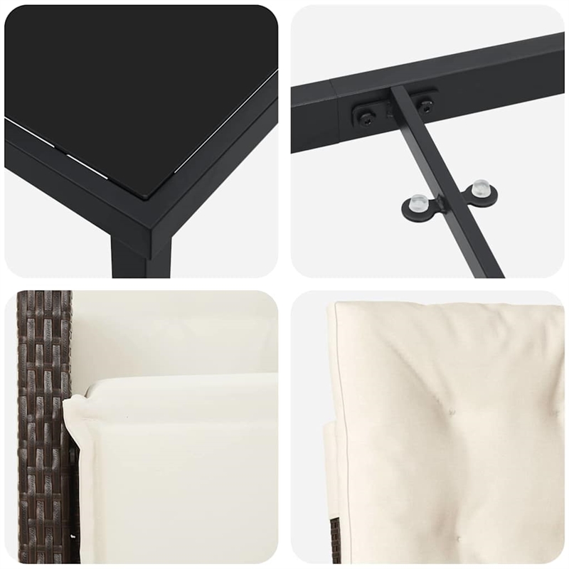 vidaXL 5 Piece Poly Rattan Garden Dining Set with Cushions in Brown