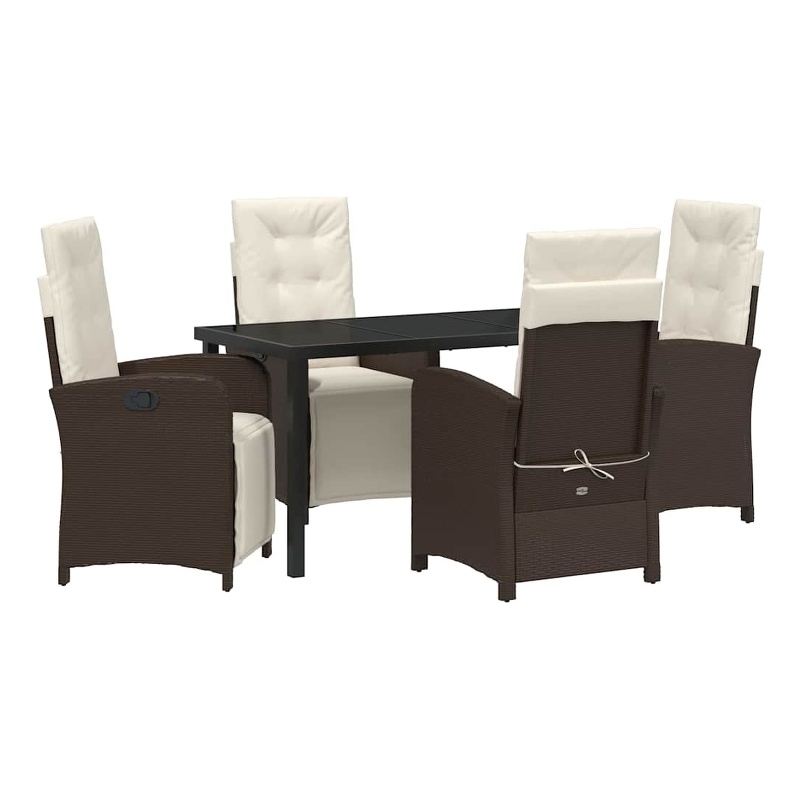 vidaXL 5 Piece Poly Rattan Garden Dining Set with Cushions in Brown