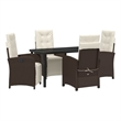 vidaXL 5 Piece Poly Rattan Garden Dining Set with Cushions in Brown