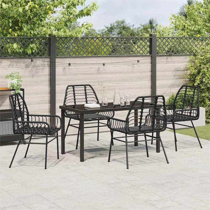 vidaXL 5 Piece Poly Rattan Garden Dining Set in Black
