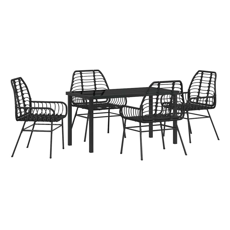 vidaXL 5 Piece Poly Rattan Garden Dining Set in Black