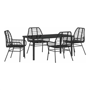 vidaXL 5 Piece Poly Rattan Garden Dining Set in Black