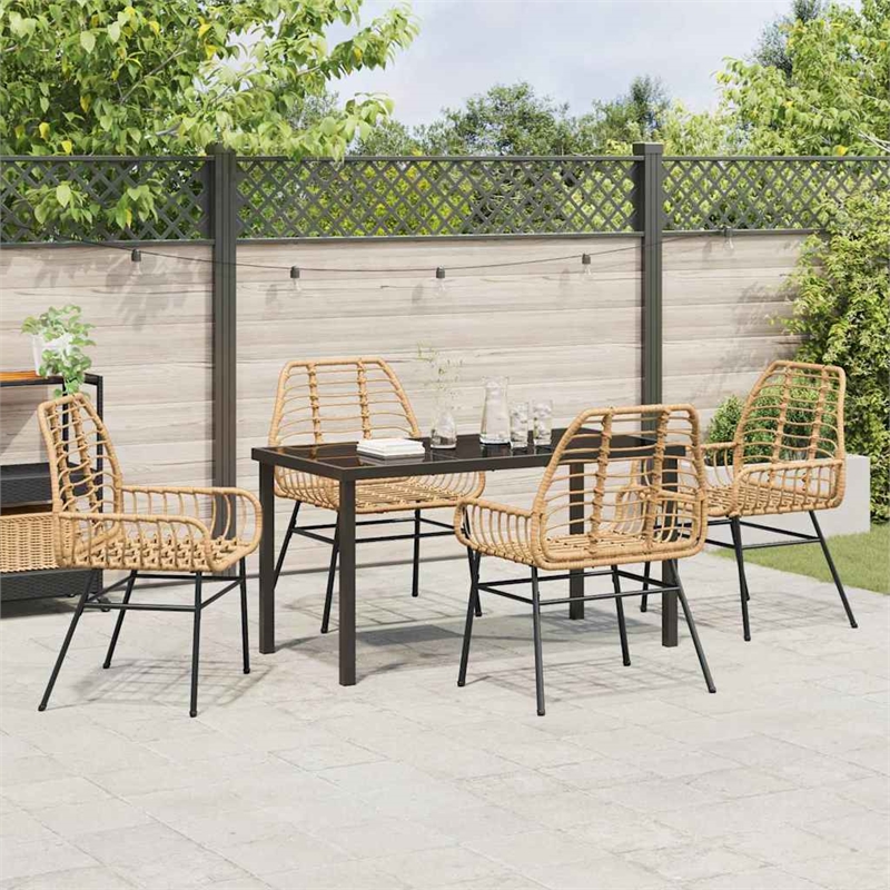 vidaXL 5 Piece Poly Rattan Garden Dining Set in Brown
