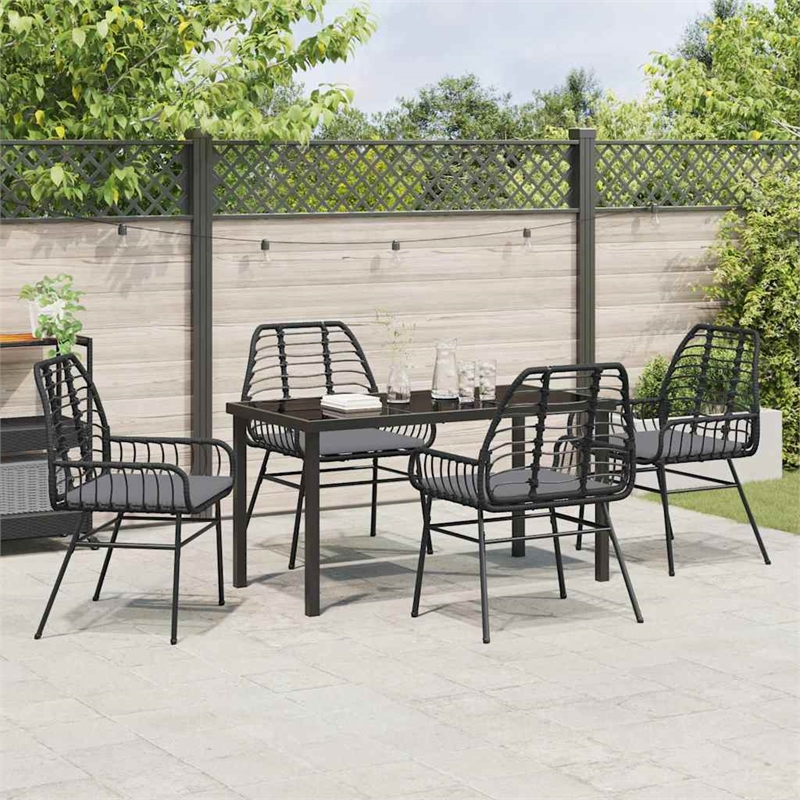vidaXL 5 Piece Poly Rattan Garden Dining Set in Black
