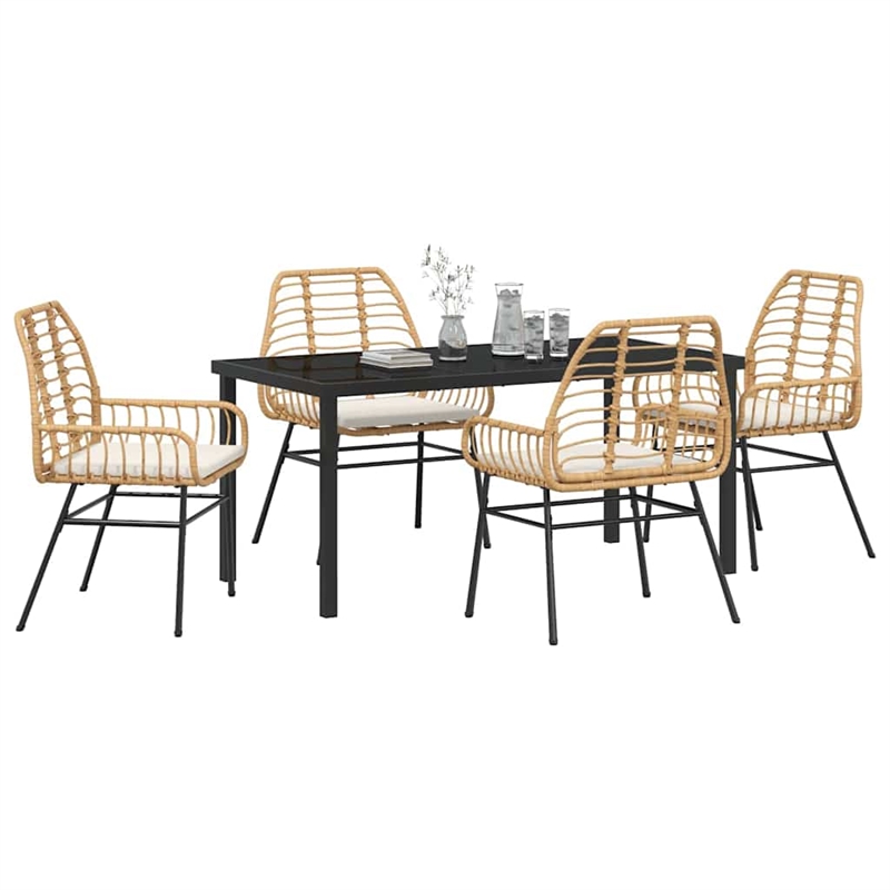 vidaXL 5 Piece Poly Rattan Garden Dining Set in Brown