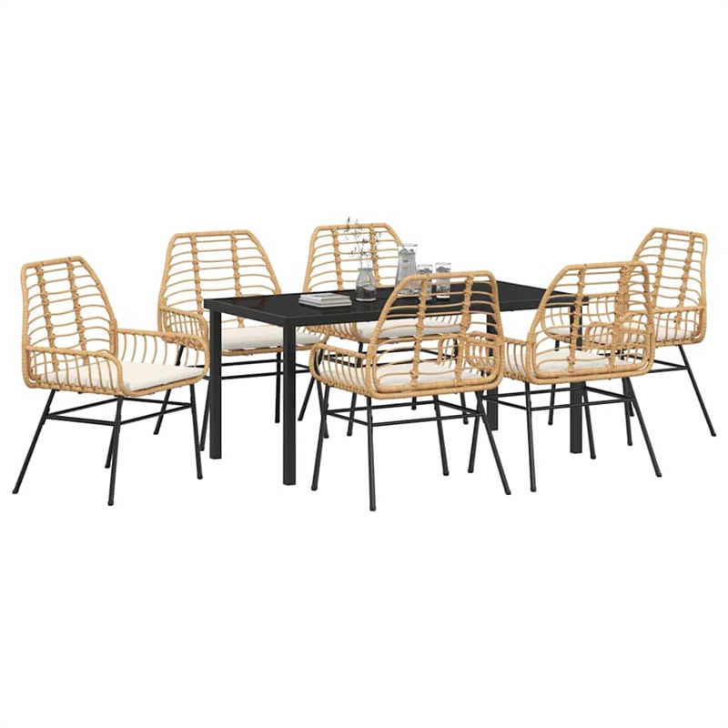 vidaXL 7 Piece Poly Rattan Garden Dining Set in Brown