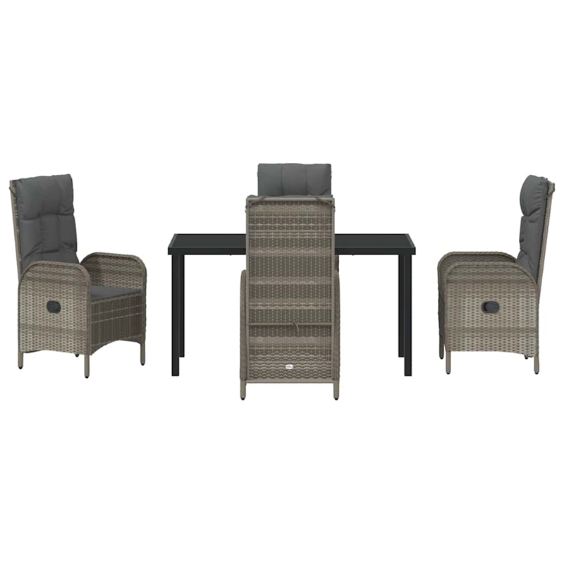 vidaXL 5 Piece Poly Rattan Garden Dining Set with Cushions in Grey