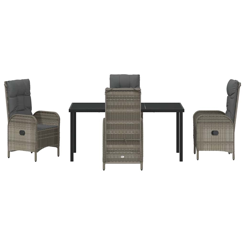 vidaXL 5 Piece Poly Rattan Garden Dining Set with Cushions in Grey