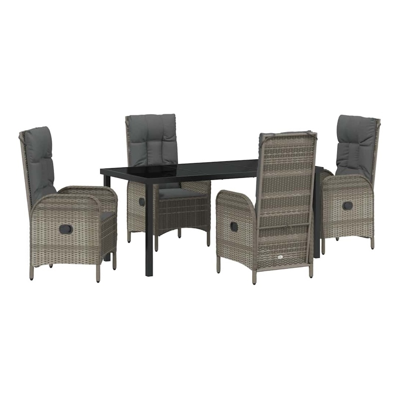 vidaXL 5 Piece Poly Rattan Garden Dining Set with Cushions in Grey