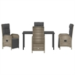 vidaXL 5 Piece Poly Rattan Garden Dining Set with Cushions in Grey