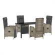 vidaXL 5 Piece Poly Rattan Garden Dining Set with Cushions in Grey