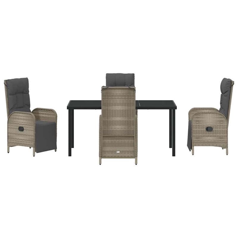 vidaXL 5 Piece Poly Rattan Garden Dining Set with Cushions in Grey