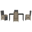 vidaXL 5 Piece Poly Rattan Garden Dining Set with Cushions in Grey