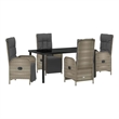 vidaXL 5 Piece Poly Rattan Garden Dining Set with Cushions in Grey
