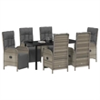 vidaXL 7 Piece Poly Rattan Garden Dining Set with Cushions in Grey