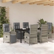 vidaXL 7 Piece Poly Rattan Garden Dining Set with Cushions in Grey