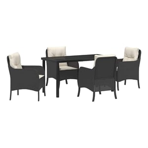 vidaXL 5 Piece Poly Rattan Garden Dining Set with Cushions in Black