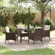 vidaXL 5 Piece Poly Rattan Garden Dining Set with Cushions in Brown