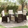 vidaXL 5 Piece Poly Rattan Garden Dining Set with Cushions in Brown