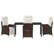 vidaXL 5 Piece Poly Rattan Garden Dining Set with Cushions in Brown