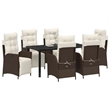 vidaXL 7 Piece Poly Rattan Garden Dining Set with Cushions in Brown