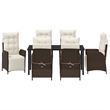 vidaXL 7 Piece Poly Rattan Garden Dining Set with Cushions in Brown