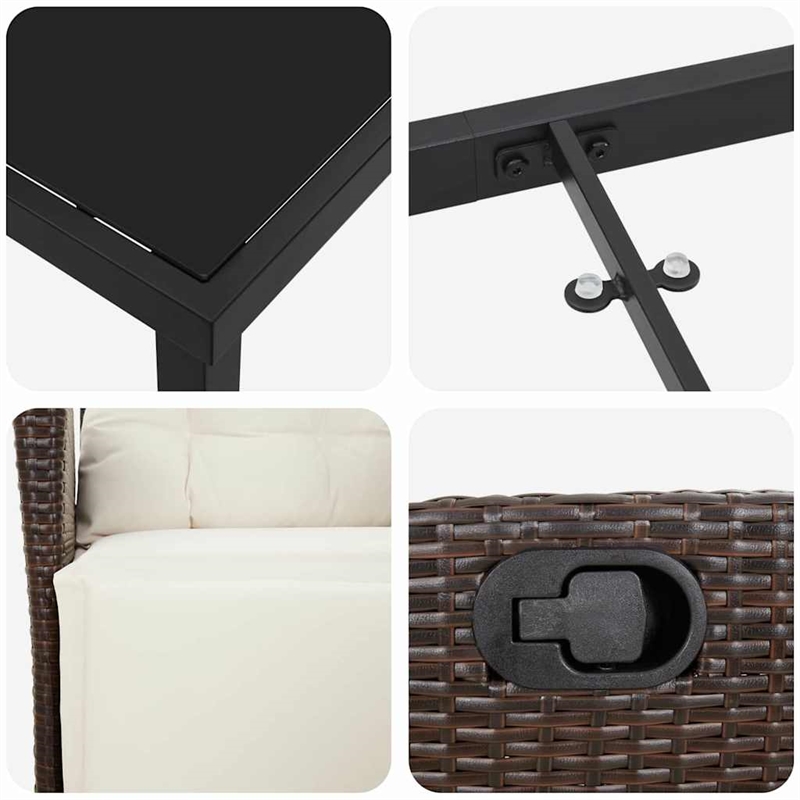 vidaXL 7 Piece Poly Rattan Garden Dining Set with Cushions in Brown