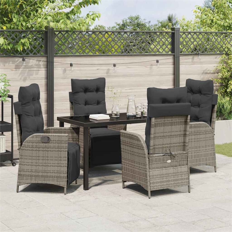 vidaXL 5 Piece Poly Rattan Garden Dining Set with Cushions in Grey