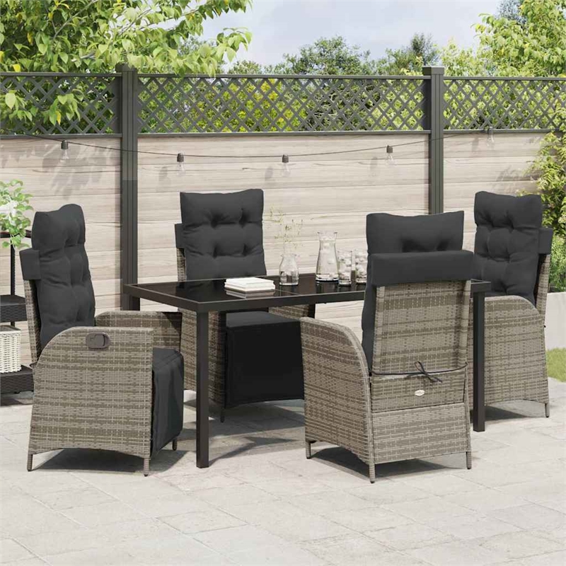 vidaXL 5 Piece Poly Rattan Garden Dining Set with Cushions in Grey