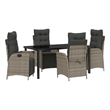 vidaXL 5 Piece Poly Rattan Garden Dining Set with Cushions in Grey
