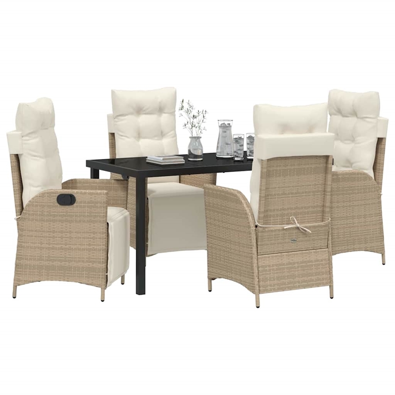 vidaXL 5 Piece Poly Rattan Garden Dining Set with Cushions in Beige